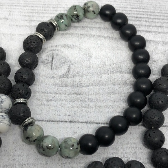 Bundle lot 5 lava stone and gemstone stretch/roll on bracelets boho style - Picture 6 of 7